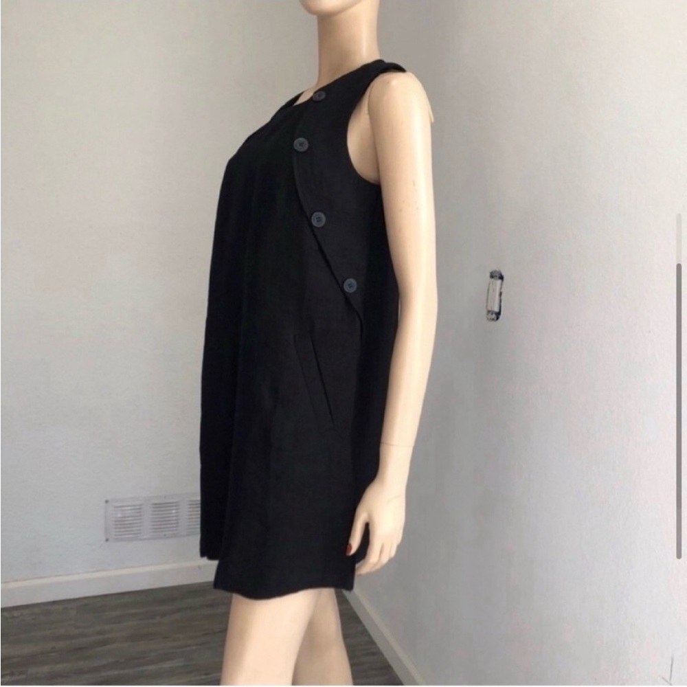I Heart Ronson Black Mini Dress Sleeveless With Button-Trim Shoulders View 4